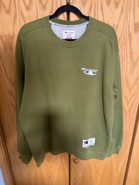 Supreme x Champion Metallic Logo Olive Crewneck Sweatshirt for Men